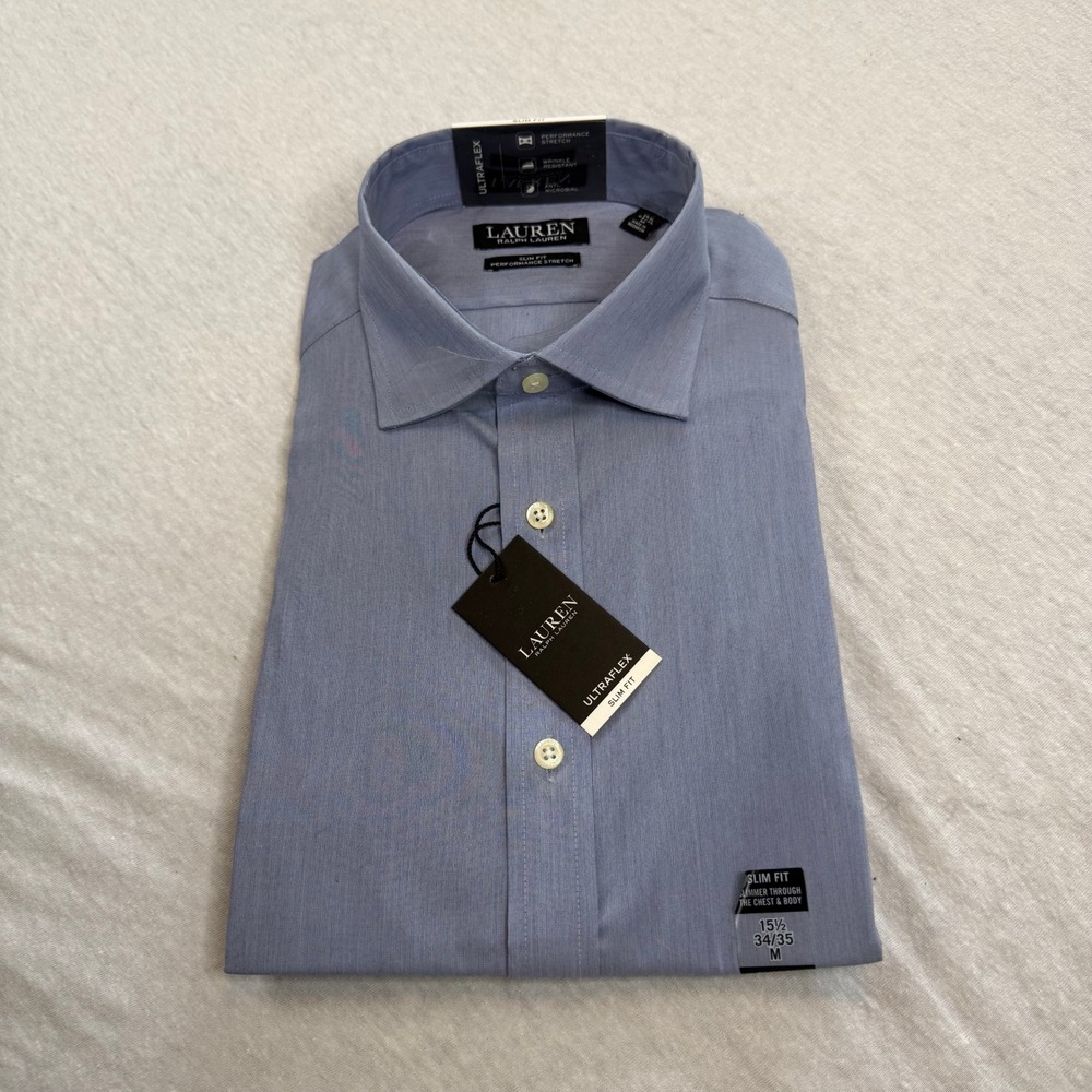 Lauren Ralph Lauren Ultraflex Slim Fit Dress Shirt Dark Blue 15.5 34/35 Mens NWT